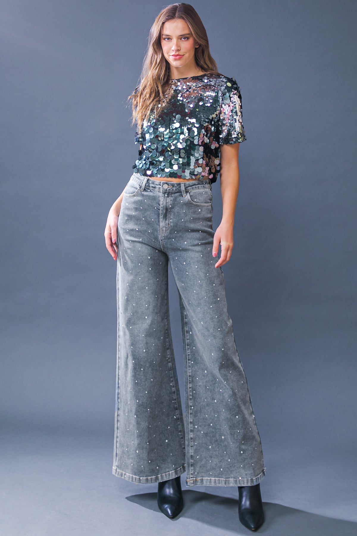 Rhinestone Denim Jean Pants
