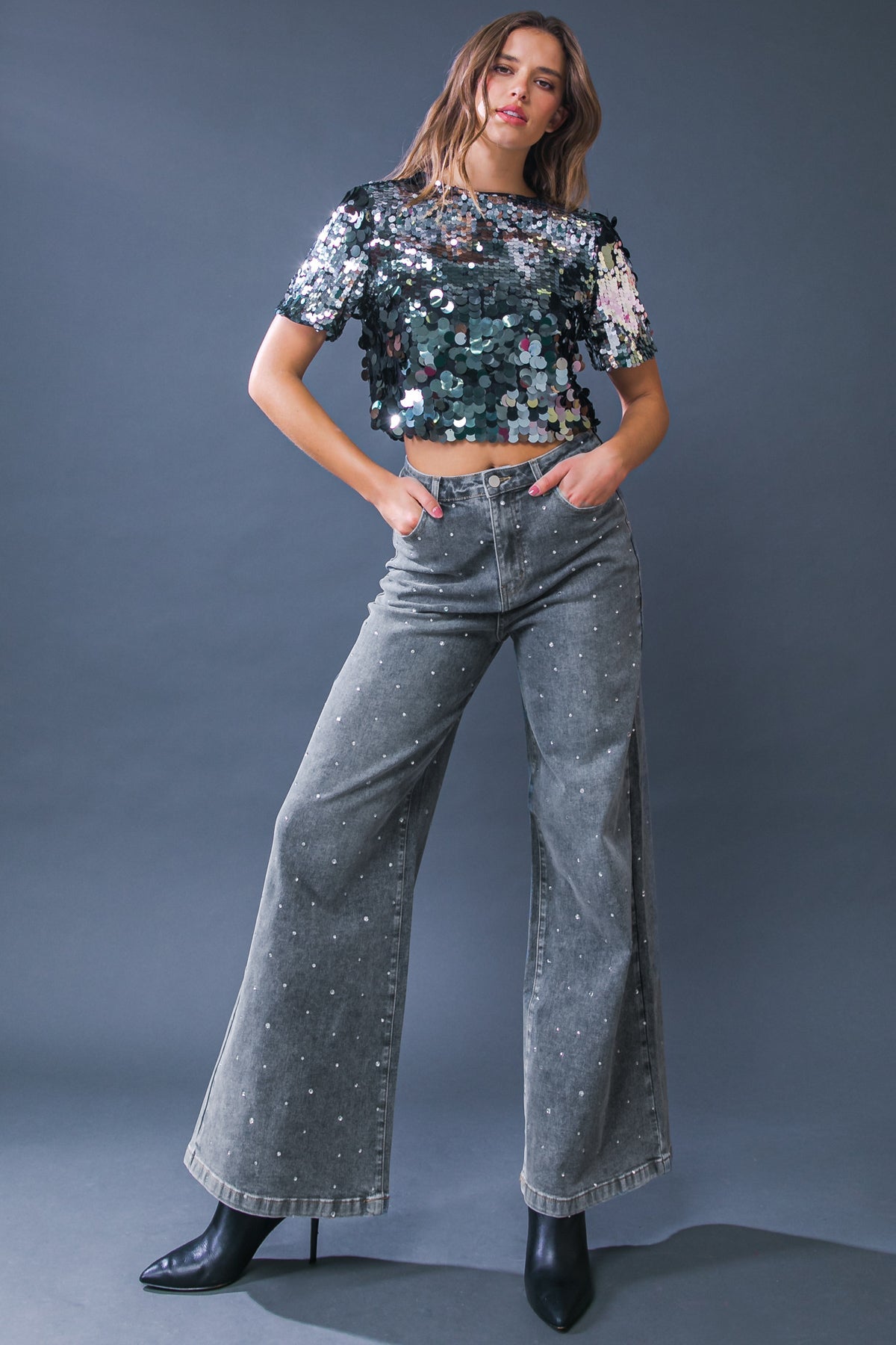 Rhinestone Denim Jean Pants