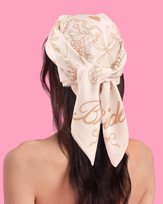 Beige Bride Headscarf - white silk bride head scarf