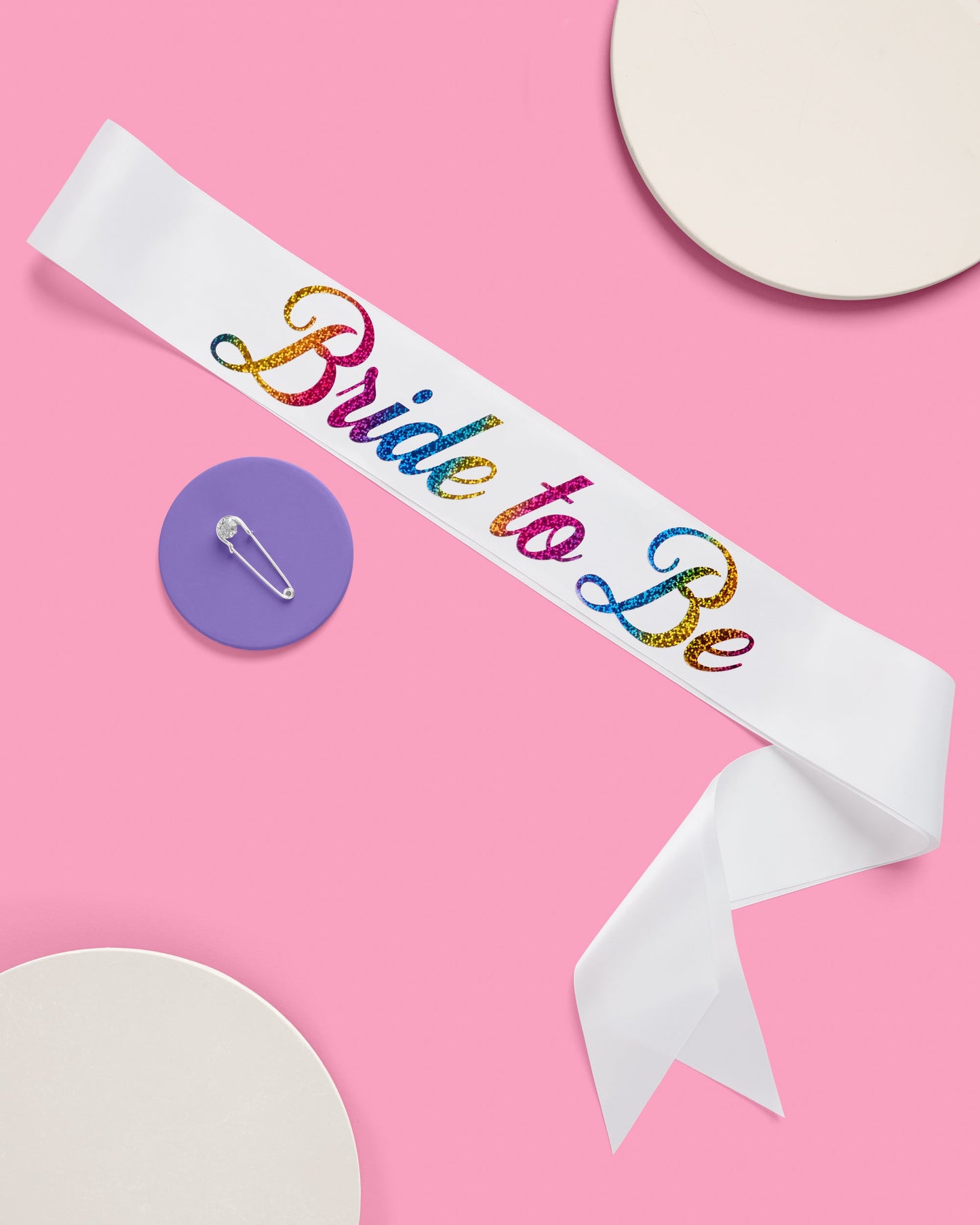 Bride Pride Sash - white silk + rainbow foil