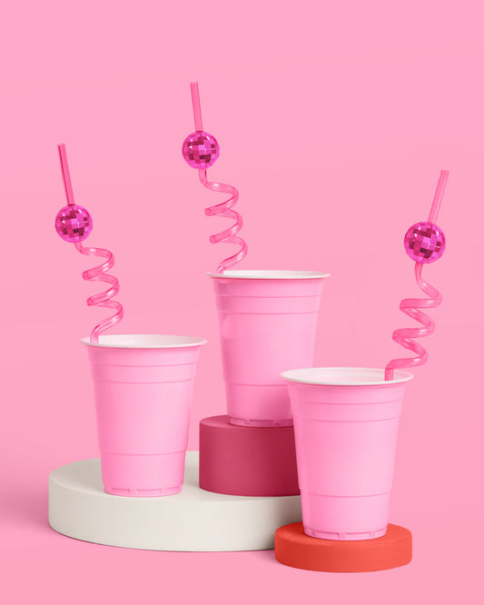 Pink Disco Straws - 16 reusable straws