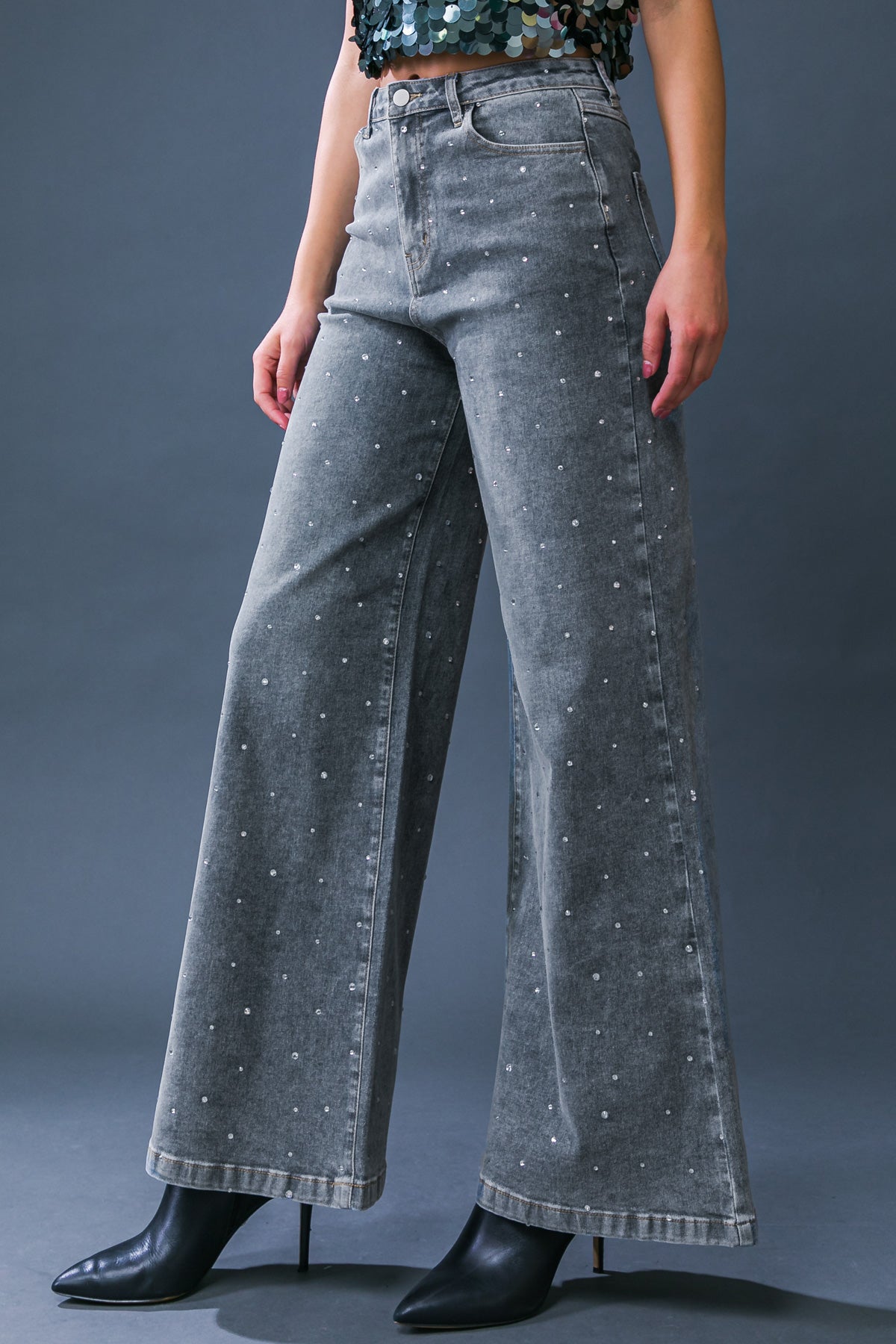 Rhinestone Denim Jean Pants