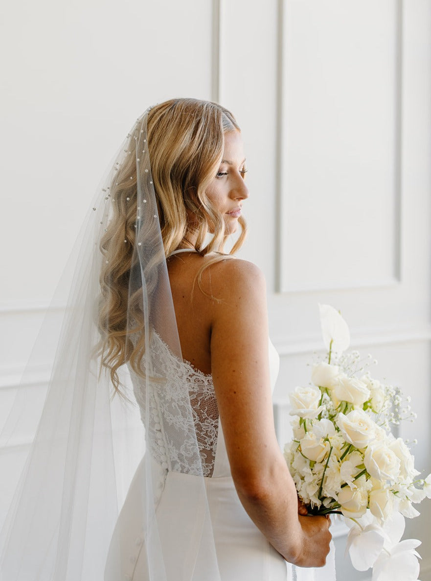 Waterfall Pearl or Rhinestoned Drop Veil
