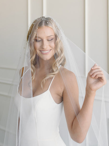 Waterfall Pearl or Rhinestoned Drop Veil