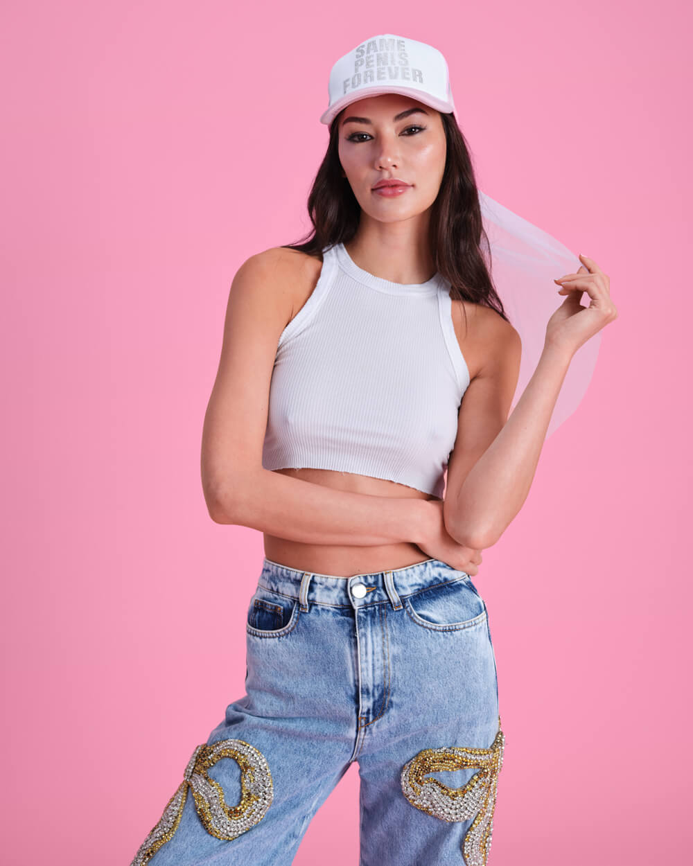 Same Hat Forever - rhinestone trucker hat