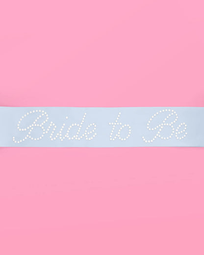 Pearl Blue Sash - blue silk + pearls