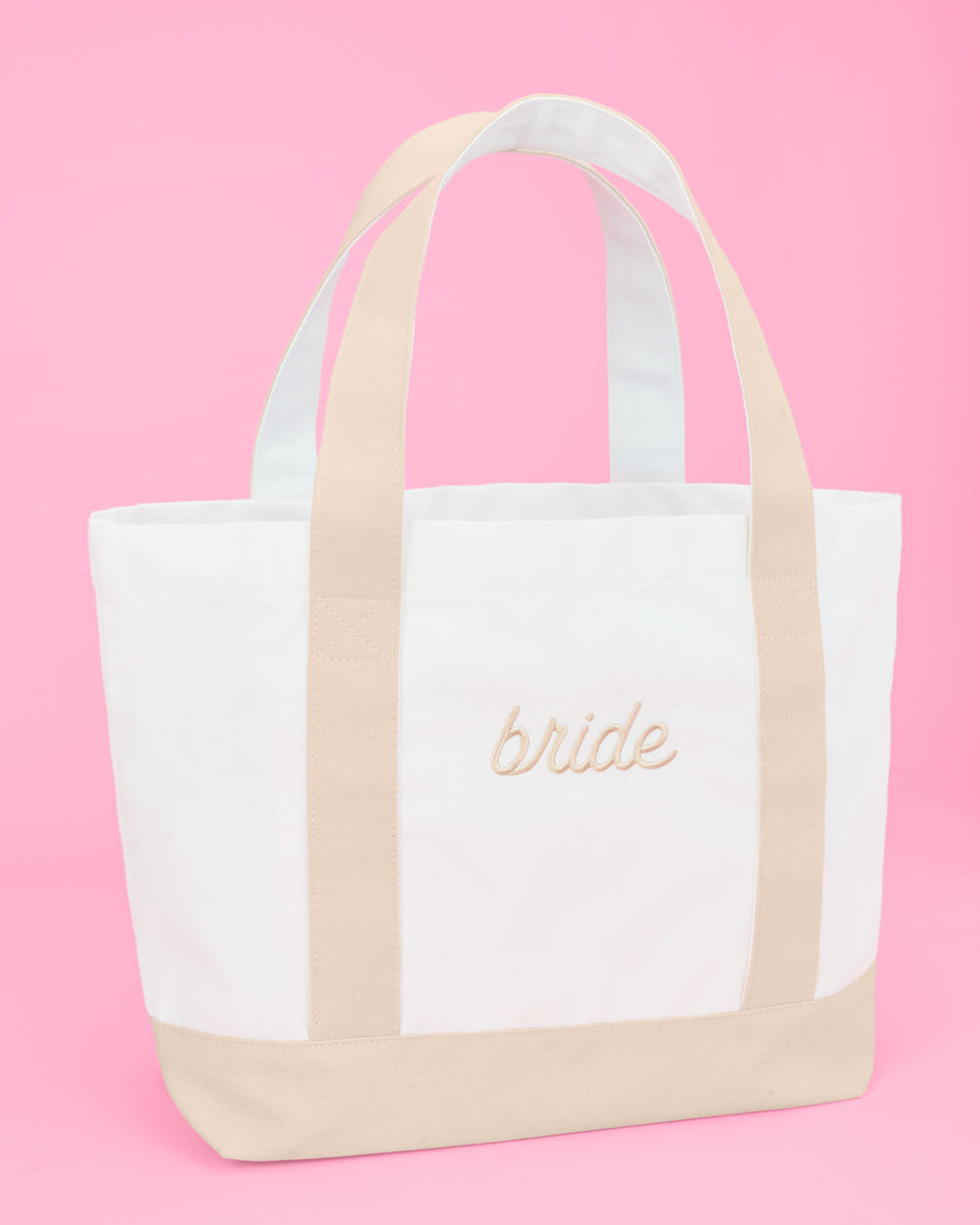 Beige Bride Tote - embroidered cotton tote