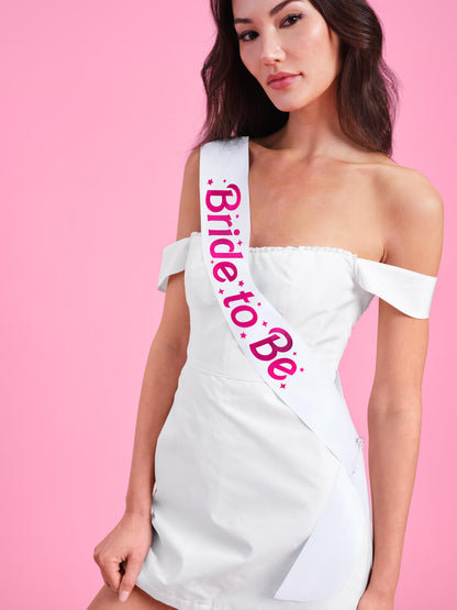 Let's Go Bride Sash - white silk + foil