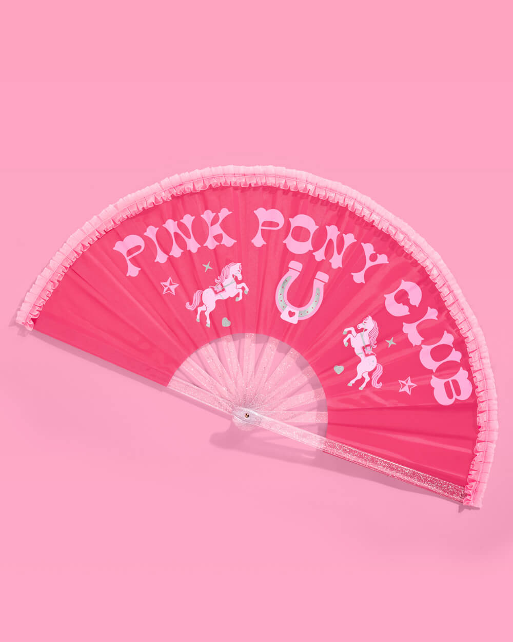 Pink Pony Club Fan - ruffled folding fan