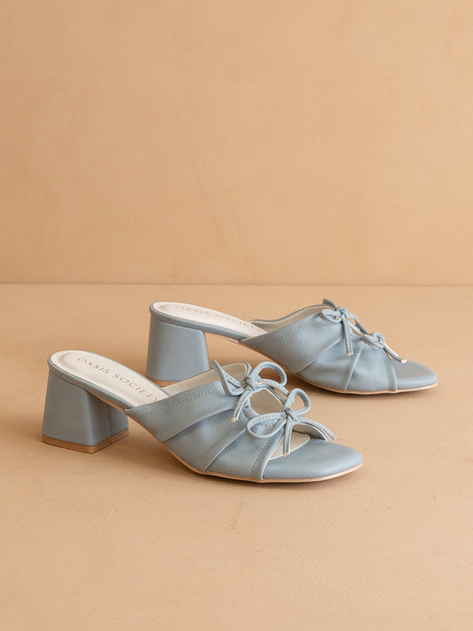 The Emerald | Blue Double Bow Peep Hole Sandal