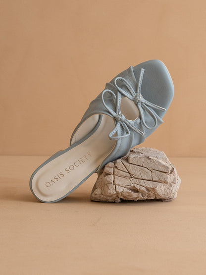 The Emerald | Blue Double Bow Peep Hole Sandal