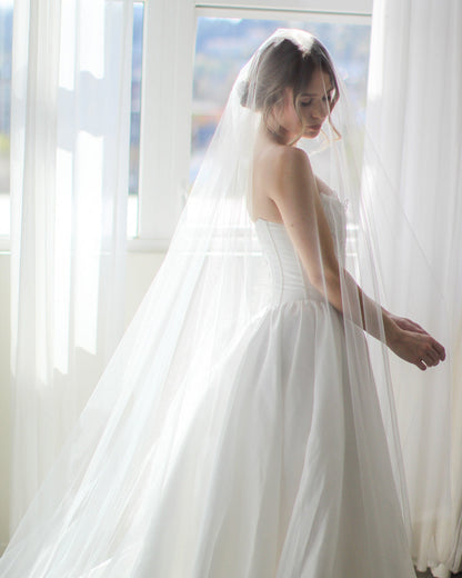 Long Blusher Airy Tulle Drop Veil