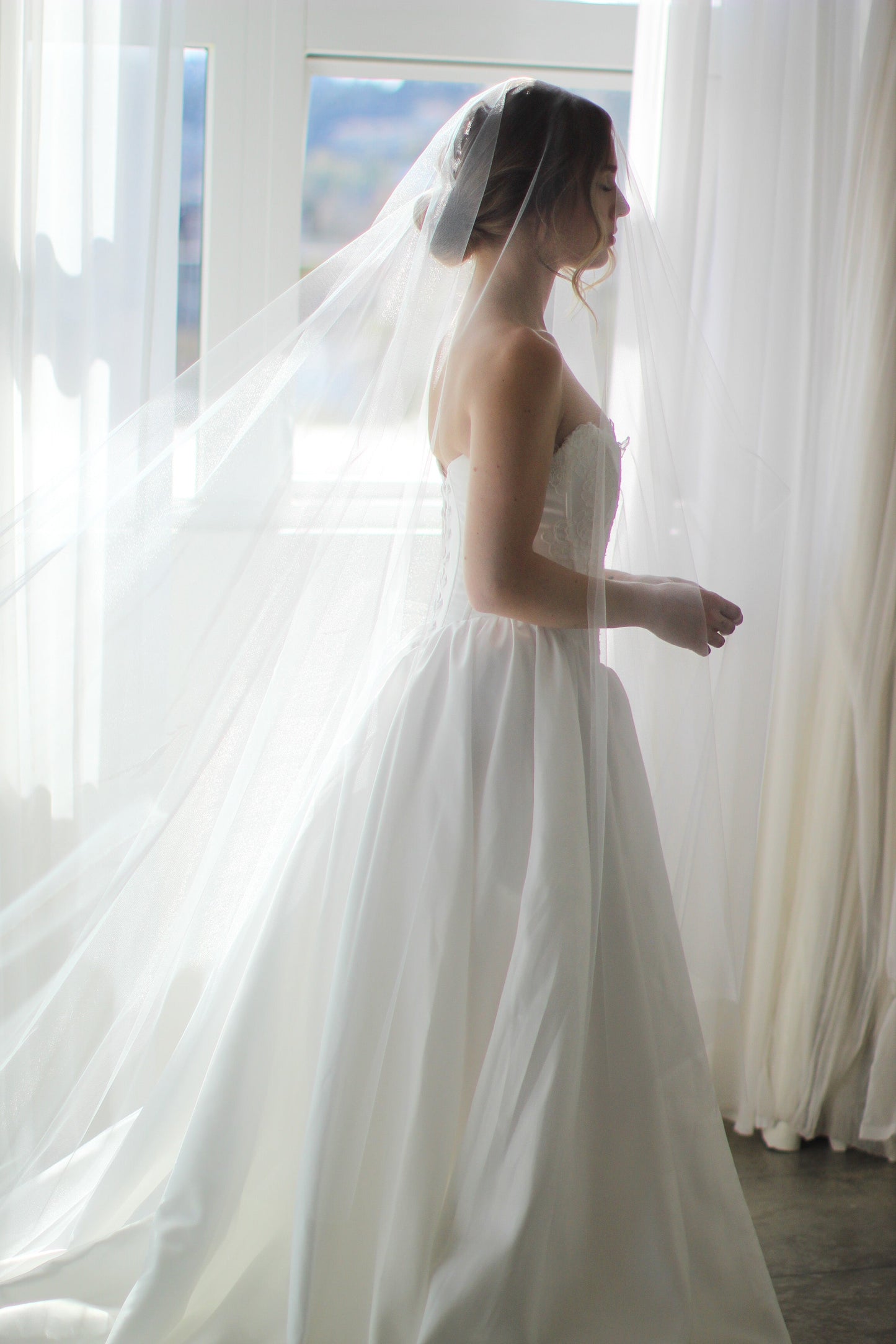 Long Blusher Airy Tulle Drop Veil