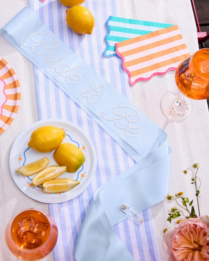 Pearl Blue Sash - blue silk + pearls