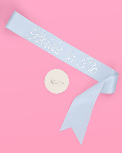 Pearl Blue Sash - blue silk + pearls