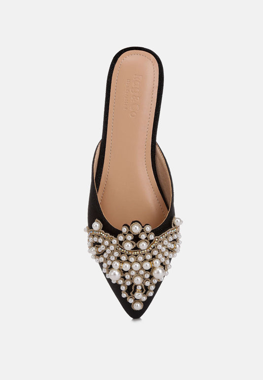 Astre Pearl Embellished Shimmer Mules