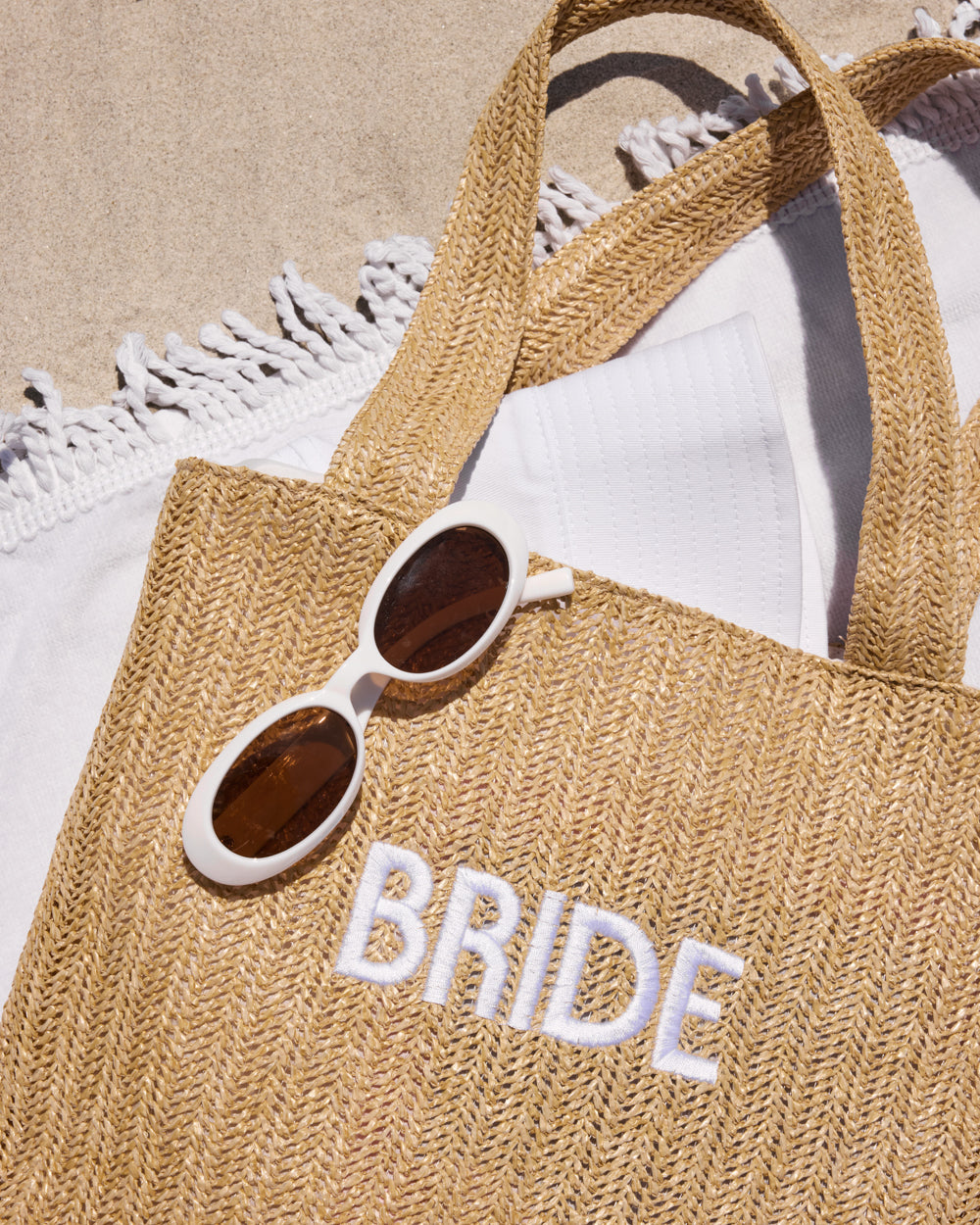 Bride Beach Tote - embroidered straw tote