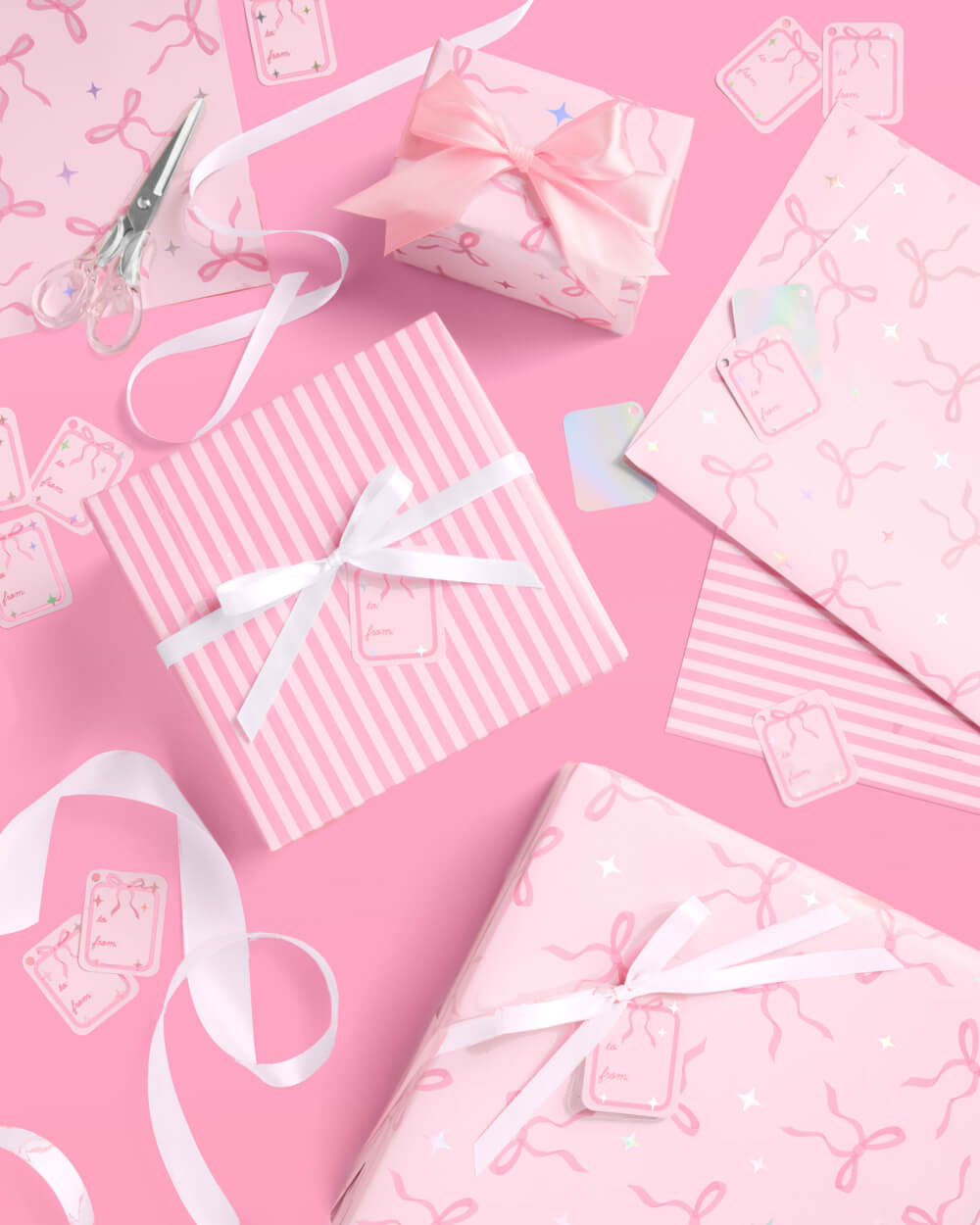 Pretty in Pink Wrapping Paper - 12 sheets + 16 tags