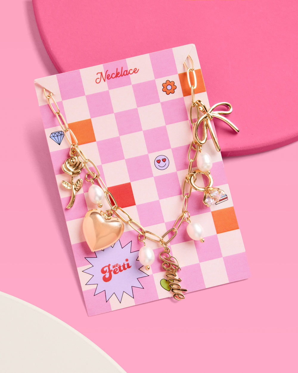 Bride Charm Necklace - gold, rhinestones + pearls