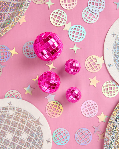 Pink Disco Topper - 4 disco ball cake toppers