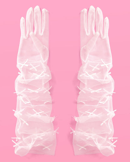Tying the Knot Gloves - sheer bow gloves