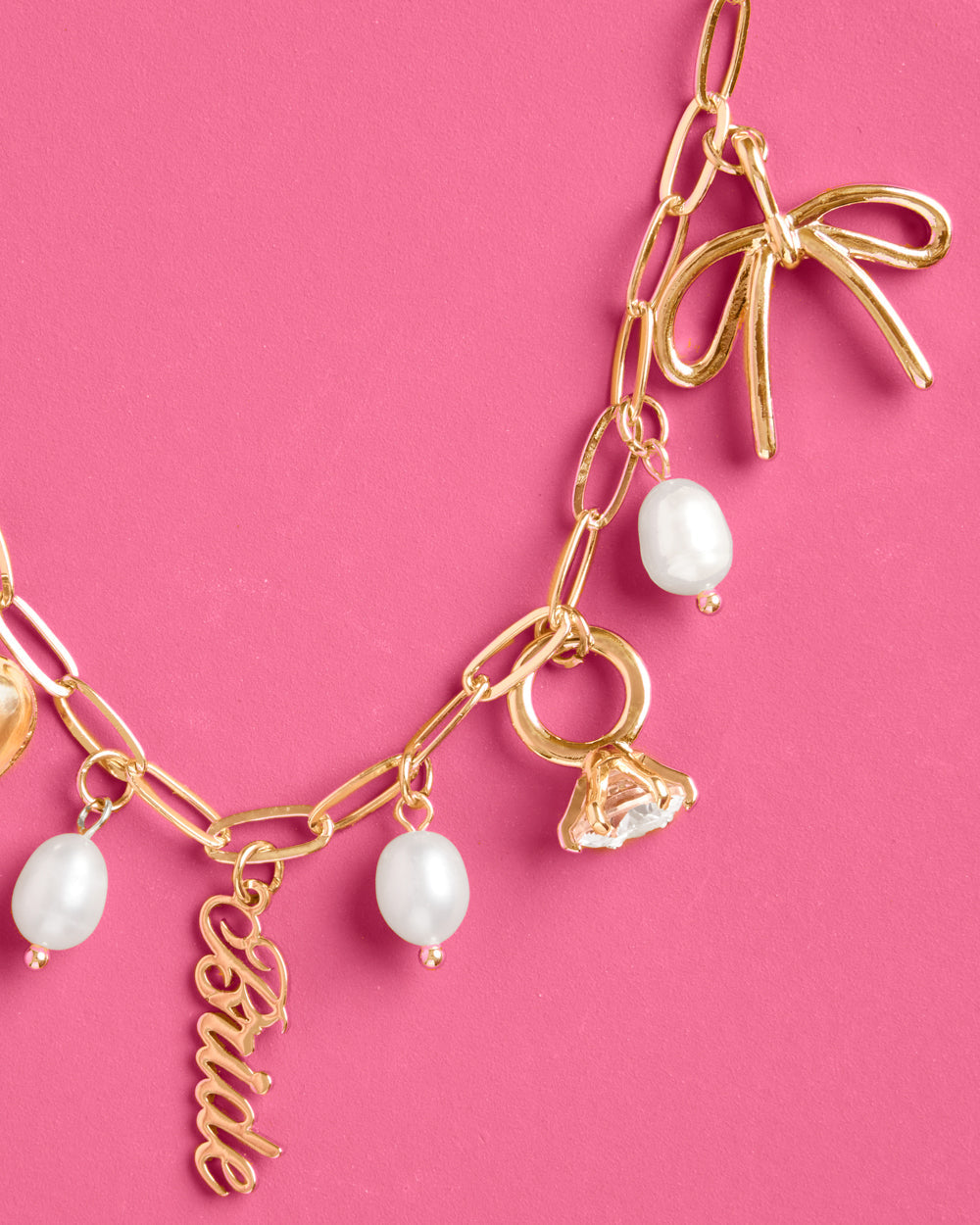 Bride Charm Necklace - gold, rhinestones + pearls