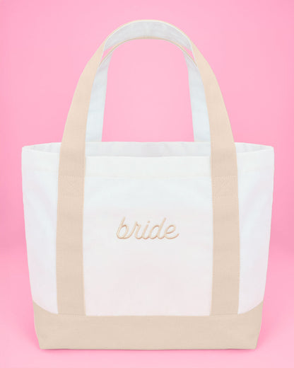 Beige Bride Tote - embroidered cotton tote