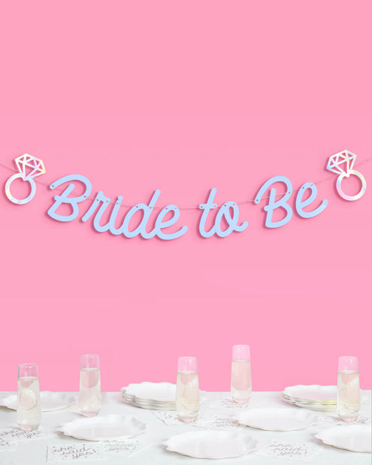 Blue Bride To Be Banner - matte blue + iridescent foil