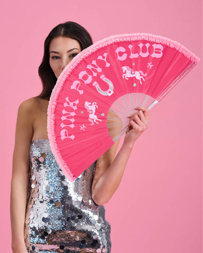 Pink Pony Club Fan - ruffled folding fan
