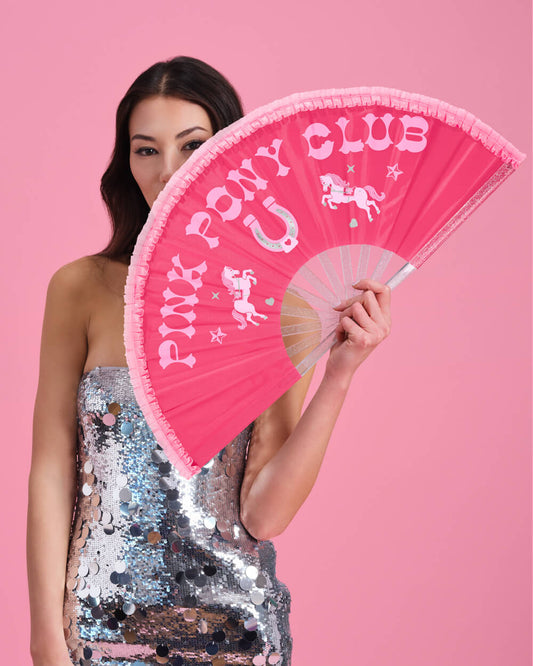 Pink Pony Club Fan - ruffled folding fan
