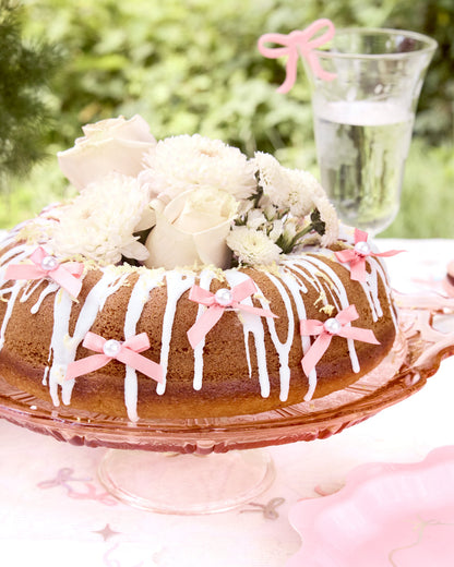 Pink Bow Cake Toppers - 12 pink + pearl cake toppers