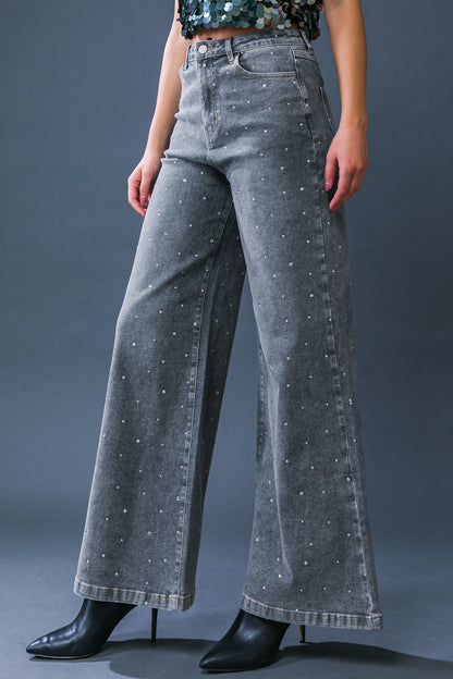 Rhinestone Denim Jean Pants